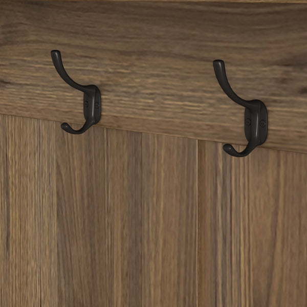 English Elm Multi-purpose Hallway Hall Tree with Linen Cushion Bench, Pegboard, Hooks, Drawers & Shoe Storage Brown W757P196819