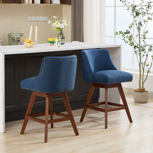 English Elm Counter Curved Back Swivel Barstool with Thick Cushioned Seat, 360° Rotation, Durable Rubberwood Frame, Supports 300 lbs Blue W1143P237897