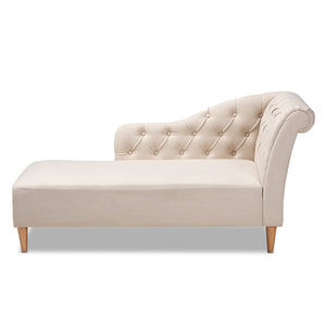 Baxton Studio Baxton Studio Emeline Modern Chaise Lounge with Victorian Charm and Stylish Button Tufting Design Beige CFCL1-Beige/Oak-KD Chaise