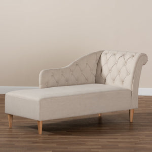 Baxton Studio Baxton Studio Emeline Modern Chaise Lounge with Victorian Charm and Stylish Button Tufting Design Beige CFCL1-Beige/Oak-KD Chaise