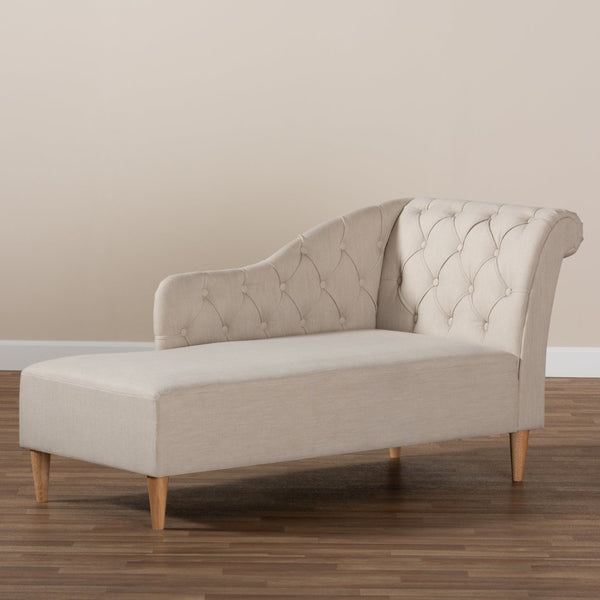 Baxton Studio Baxton Studio Emeline Modern Chaise Lounge with Victorian Charm and Stylish Button Tufting Design Beige CFCL1-Beige/Oak-KD Chaise