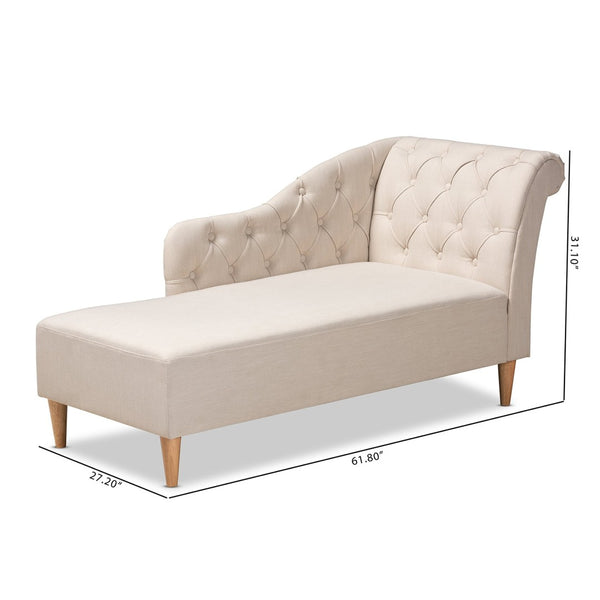Baxton Studio Baxton Studio Emeline Modern Chaise Lounge with Victorian Charm and Stylish Button Tufting Design Beige CFCL1-Beige/Oak-KD Chaise