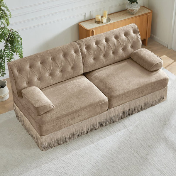 English Elm Soft Velvet Chesterfield Sofa Tufted Backrest Tassel Fringe Skirt Modular Living Room W714S01694