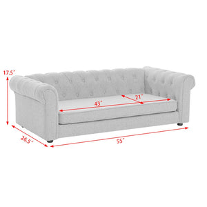 English Elm Elegant Oversized Dog Sofa Elevated Linen Upholstered Pet Bed for Large Breeds W487P311776