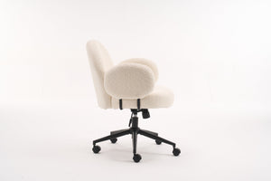 English Elm Boucle Bouclé Fabric Office Chair with Ergonomic Curved Back & Armrests, 360° Swivel, Stable Base Beige T3903P373042
