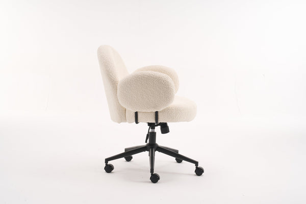 English Elm Boucle Bouclé Fabric Office Chair with Ergonomic Curved Back & Armrests, 360° Swivel, Stable Base Beige T3903P373042