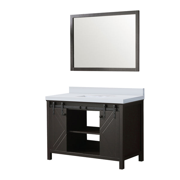 English Elm Brown Wood 48" Bath Vanity with White Quartz Top, 44" Mirror, Soft-Close Drawers & Ample Storage B2731S00717