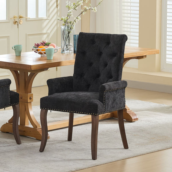 English Elm Upholstered Chenille Accent Dining Chair with Tufted Diamond Back, Curved Solid Wood Legs, Comfortable Support Black W1143P346928