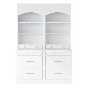 English Elm Modern Tall Kitchen Pantry Set of Two with Faux Marble Top and Glass Holders White SP000175AAK