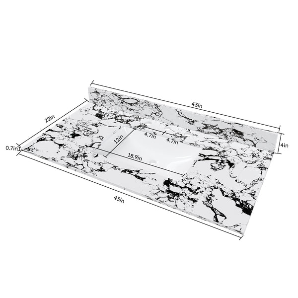 English Elm 43"X22" Bathroom Vanity Top With Undermount Sink & Backsplash - Panda White Artificial Marble Elegance W509P362108