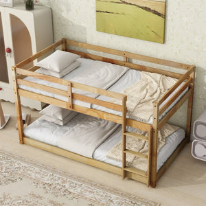 English Elm Solid Wooden Twin Over Twin Floor Bunk Bed With Ladder – Durable Rubberwood, Stylish & Safe Design W504P191652-GIGA