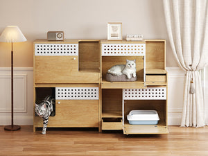 English Elm 2-piece Modern Cat Litter Box Enclosure Side Table Set with Hidden Storage N752S004342N