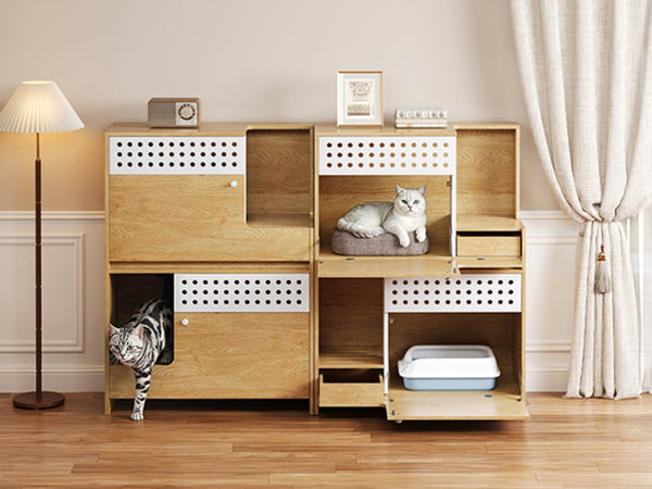 English Elm 2-piece Modern Cat Litter Box Enclosure Side Table Set with Hidden Storage N752S004342N
