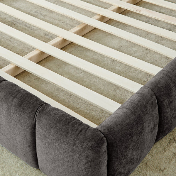 English Elm California King Upholstered Platform Bed Frame In Dark Gray - No Box Spring, Modern Chenille Design W487P311321