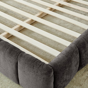 English Elm King Platform Bed Fully Upholstered in Plush Chenille with Low Profile Modern Frame Dark Gray W487S00467