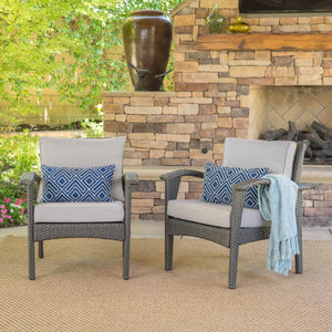 English Elm Christopher Knight Home® - HONOLULU Woven Rattan Club Chair Set — Durable PE Rattan & Iron Frame, Waterproof Fabric, Cozy Seating Grey+Silver 52918.00GRYMP2
