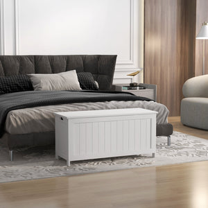 English Elm HOMCOM Spacious 39.4" Wooden Storage Chest with Safety Hinges, Sturdy Seat, Handles, 352 lb Cap. White W2225P173961