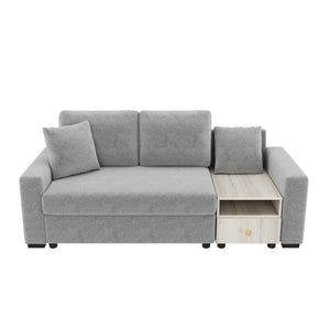 English Elm Modern Chenille Upholstered Sofa with Console Storage Armrest for Living Room Grey N763S000062E