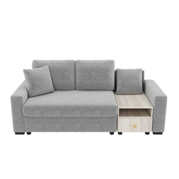 English Elm Modern Chenille Upholstered Sofa with Console Storage Armrest for Living Room Grey N763S000062E