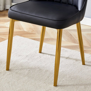 English Elm Table Set: 31.5-Inch Elegant White Marble Round Dining Table With 4 Black Pu Chairs For Chic Dining W1151S02497-GIGA