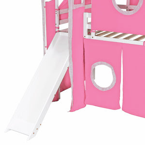English Elm Twin Castle Loft Bed with Play Tower Pinewood Frame for Kids Bedroom Storybook LT000568AAH-1