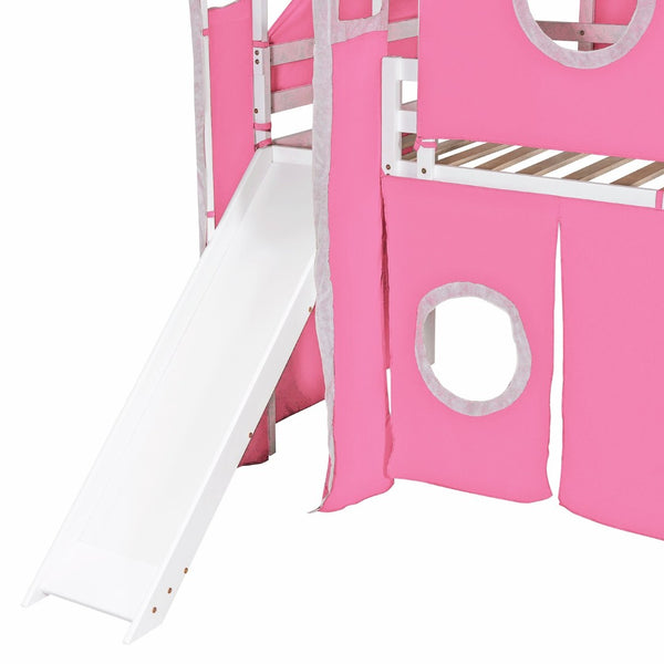 English Elm Twin Castle Loft Bed with Play Tower Pinewood Frame for Kids Bedroom Storybook LT000568AAH-1