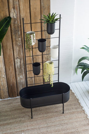 English Elm 32x14x60" Matte Black Iron Ladder Plant Stand with Bucket Planters for Indoor Outdoor W2078P499969