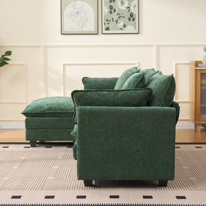 English Elm Beige Chenille Sectional Sofa with Modular Ottoman for Living Room or Studio Dark Green W2603S00004