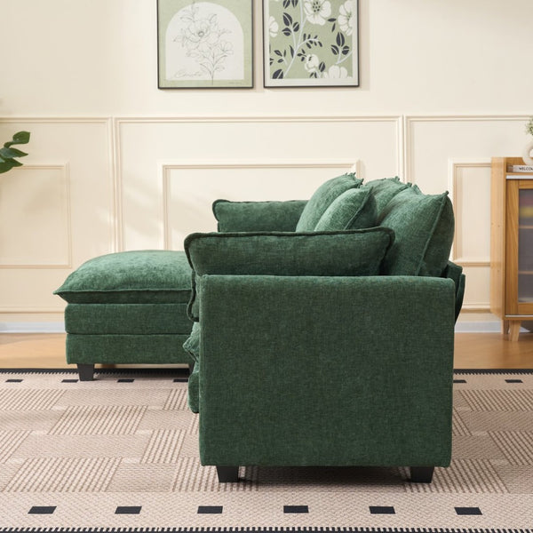 English Elm Beige Chenille Sectional Sofa with Modular Ottoman for Living Room or Studio Dark Green W2603S00004