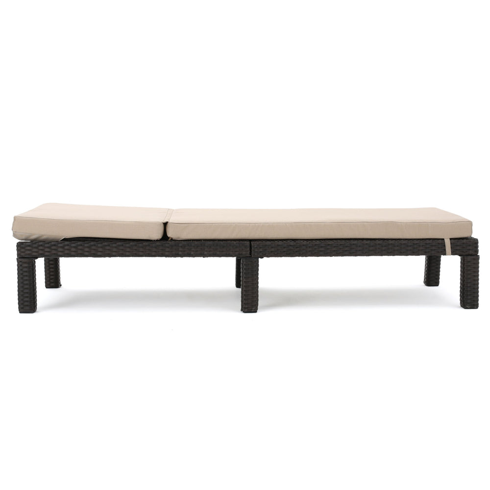 English Elm Christopher Knight Home® - PUERTA Chaise Lounge with Water-Repellent Beige Cushion, Dark Brown PE Rattan Frame, All-Season Comfort N775P247421B