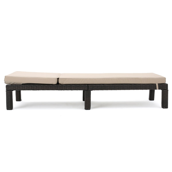 English Elm Christopher Knight Home® - PUERTA Chaise Lounge with Water-Repellent Beige Cushion, Dark Brown PE Rattan Frame, All-Season Comfort N775P247421B