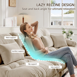 English Elm Free Modular Sectional Sofa - L-Shaped 4-Seater Couch In Light Coffee Chenille With Ottoman & Comfort W714S01032