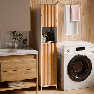 English Elm Bathroom Tall Storage Cabinet With Bamboo Doors - Space-Saving, Stylish, And Moisture-Resistant Design W2992P233445