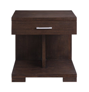 English Elm Niamey Walnut Ash Veneer End Table with Dovetail Drawer and Open Bottom Shelf B2726P251270