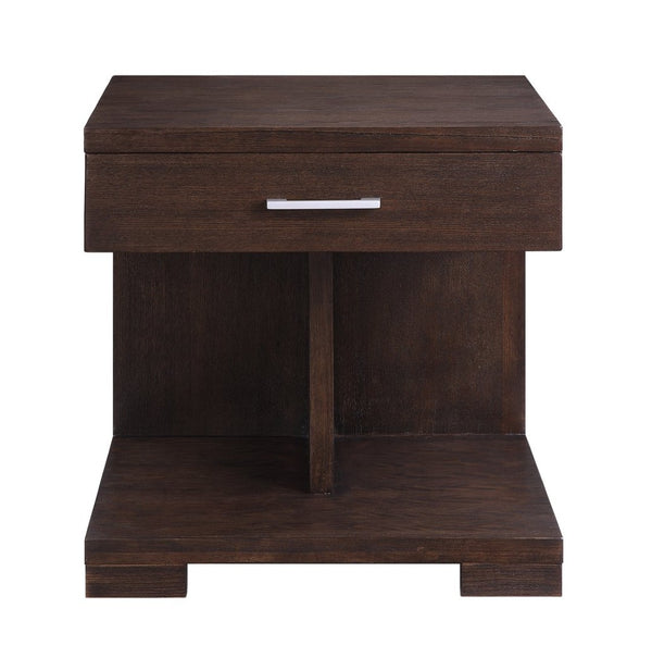 English Elm Niamey Walnut Ash Veneer End Table with Dovetail Drawer and Open Bottom Shelf B2726P251270