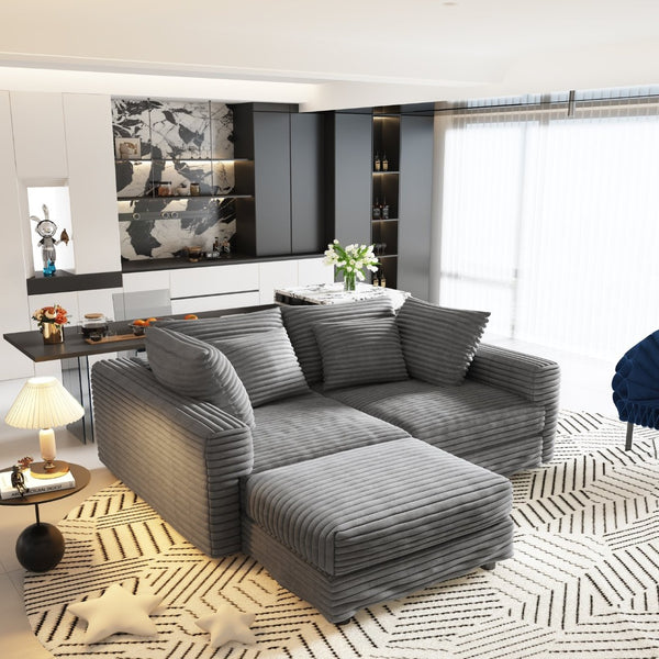 English Elm 102.4 Inch Plush Corduroy Cloud Sofa Deep Seat Four Person Convertible Lounge for Living Room Grey W1885S00274