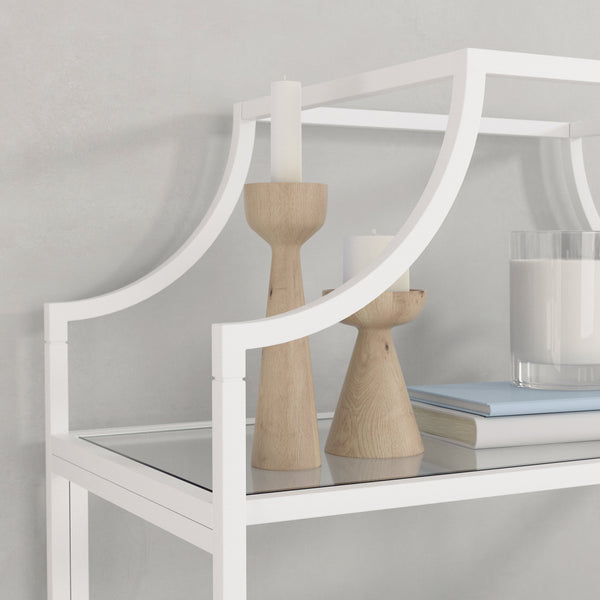 English Elm Bookcase, Elegant White Design With 5 Tempered Glass Shelves For Stylish Storage And Display B356P367938