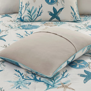 English Elm 7 Piece Cotton Sateen Comforter Set In Aqua – Coastal Bedding With Decorative Pillows & Shams B03597267