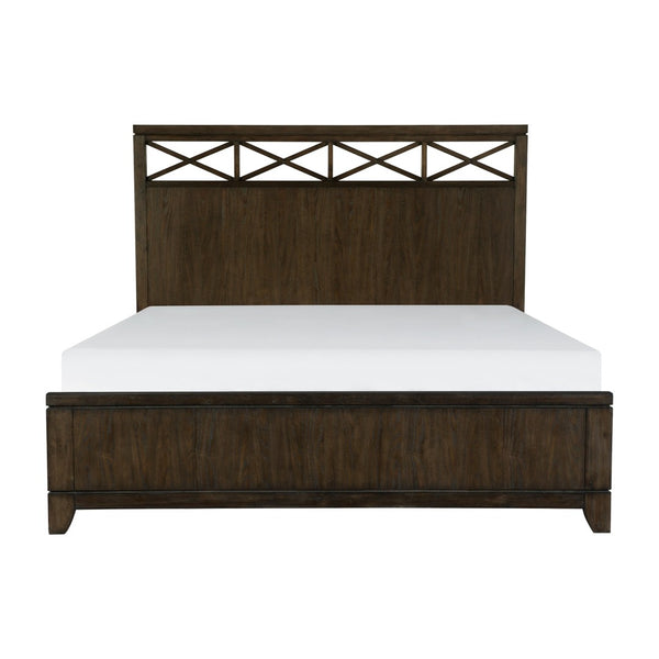 English Elm Contemporary Ash Veneer Eastern King Bed with Bold X-frame Headboard in Dark Brown B011S01125