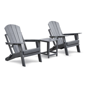 English Elm Folding HDPE Adirondack Chair Set with Side Table, All-Weather Foldable Patio Seating, Ergonomic Comfort Grey W1889P408657