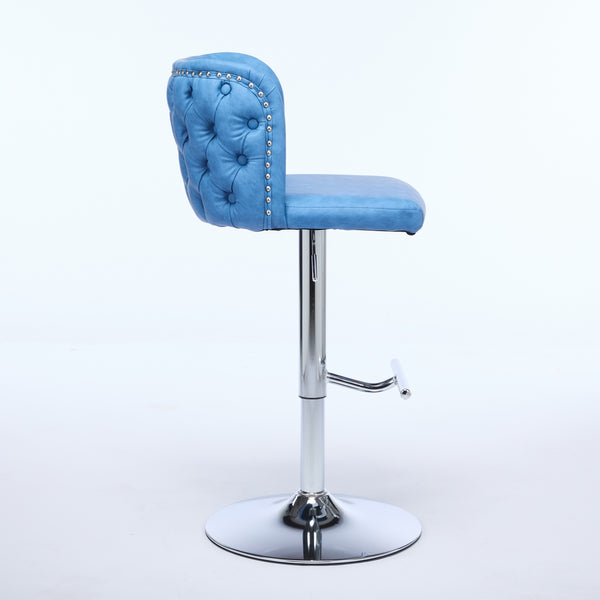 English Elm A&A Modern Swivel Barstools With Adjustable Height & Chrome Base - Stylish Blue Pu Upholstery, Set Of 2 W1143P193494