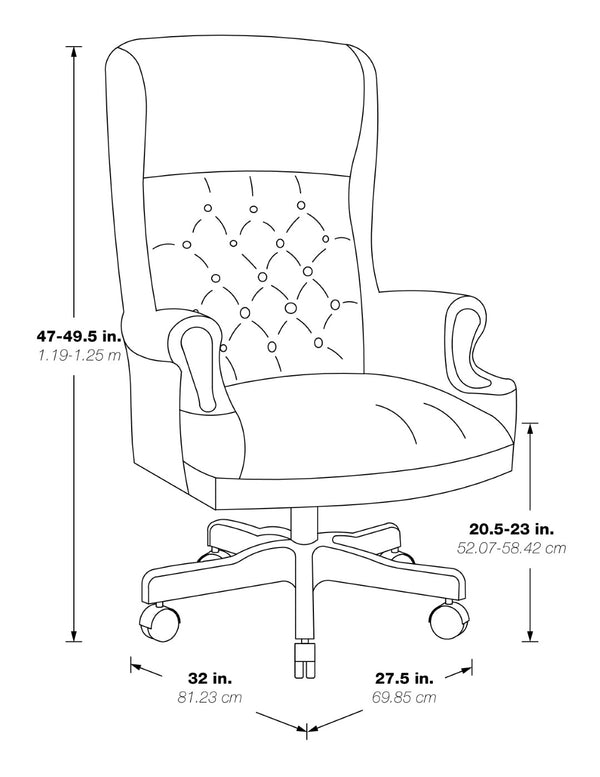 OSP Home Furnishings High Back Queen Anne Executive Chair Tufted Vinyl Upholstery with Lumbar Support TEX228-JT4