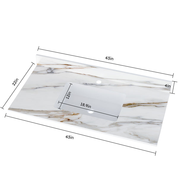 English Elm 43 Inch Marble Vanity Top - Elegant Carrara Design With Undermount Sink, 4" Backsplash, Easy Install W2699P192443