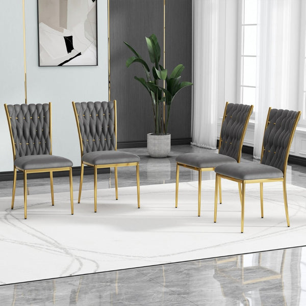English Elm Modern Velvet Upholstered Dining Chairs Set of 2 with Electroplated Legs for Kitchen Dark Gray W210P301593