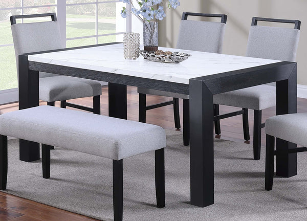 English Elm Modern Dining Table and 6 Side Chairs with Faux Marble Top, Sturdy Thick Legs, Sleek Contemporary Style Charcoal,White 17 L x 6 W x 42 H B011S01874