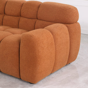 English Elm 87.4 Bouclé Marshmallow Sofa 3-Seater Compact Modern Curved Design for Apartments Cozy Durable Upholstery Light Brown W1099S00131