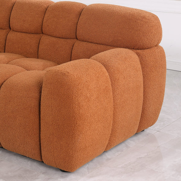 English Elm 87.4 Bouclé Marshmallow Sofa 3-Seater Compact Modern Curved Design for Apartments Cozy Durable Upholstery Light Brown W1099S00131