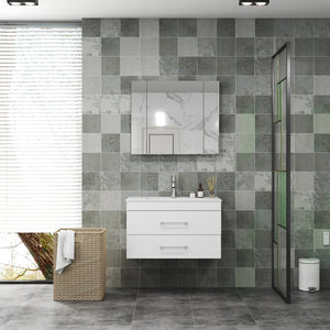 English Elm 32-Inch Wall-Mounted Bathroom Vanity With Soft-Close Drawers & Ceramic Sink For Modern Spaces W3151S00017
