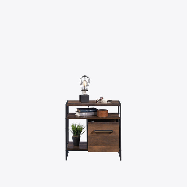 English Elm Side Table Brown Finish Night Stand with Drawer & Open Shelf, Compact Oak Accent, Durable Engineered Wood, Easy Assembly (24" H) B356P367900