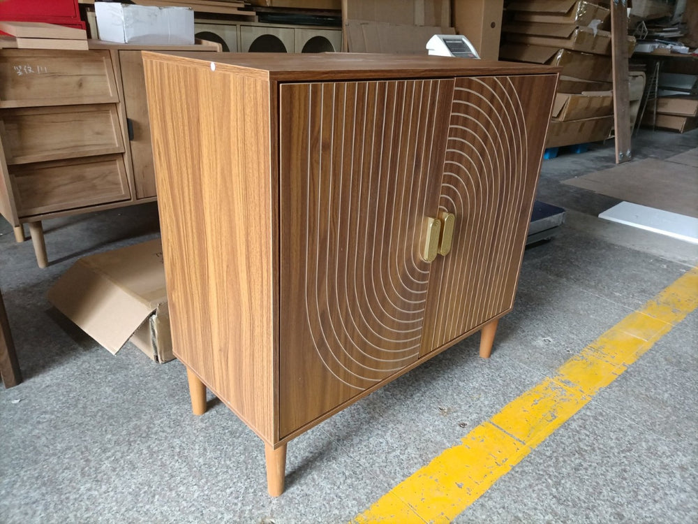 English Elm Walnut Finish Groove Door Sideboard Mdf Storage Cabinet for Entryway or Living Room W1706P280672